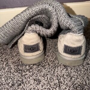 UGG Cardy Grey Knit Tall Button Boots Womens 9 Wool Blend Suede 5819